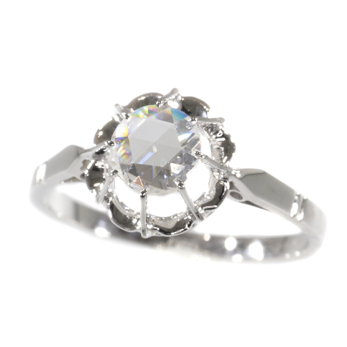 Vintage Art Deco large rose cut diamond engagement ring